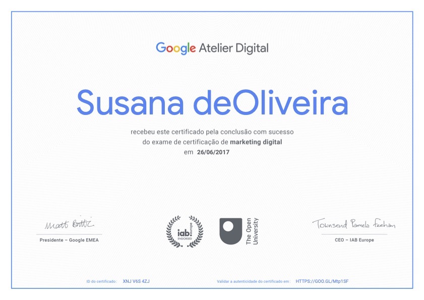 certification of the Digital Marketing course